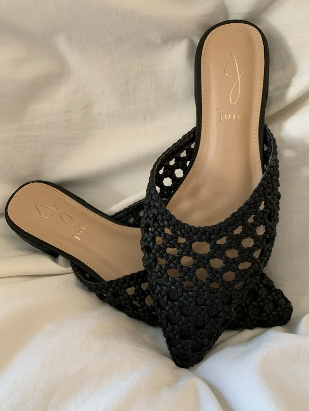 Joie black woven faux leather 'Behold Mules